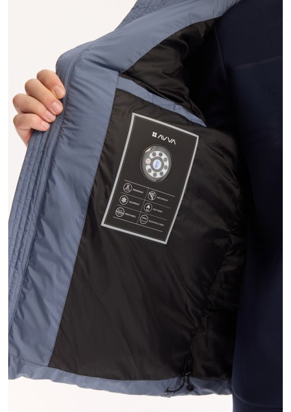 Erkek İndigo Kapüşonlu Su İtici Rüzgar Geçirmez -5°C Dayanıklı Şişme Comfort Fit Mont B006046