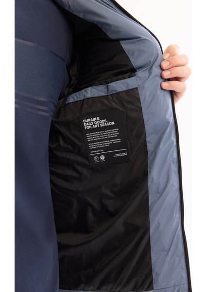 Erkek İndigo Kapüşonlu Su İtici Rüzgar Geçirmez -5°C Dayanıklı Şişme Comfort Fit Mont B006046