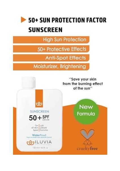 Iluvia Leke Karşıtı Cilt Tonu Eşitleyici Yüksek Korumalı Yüz ve Vücut Güneş Kremi 50 Spf 130 ml (4.6 Fl. Oz) fiyatları