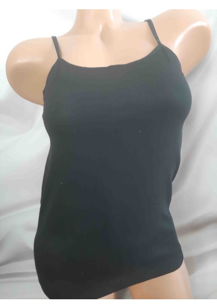 Siyah Ribana Ipli Düz Biye Ip Askılı Kadın Atlet indirimleri