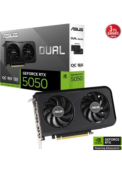 DUAL-RTX5050-O8G RTX5050 8gb Ddr7 128BIT 3xdp/1xhdmı