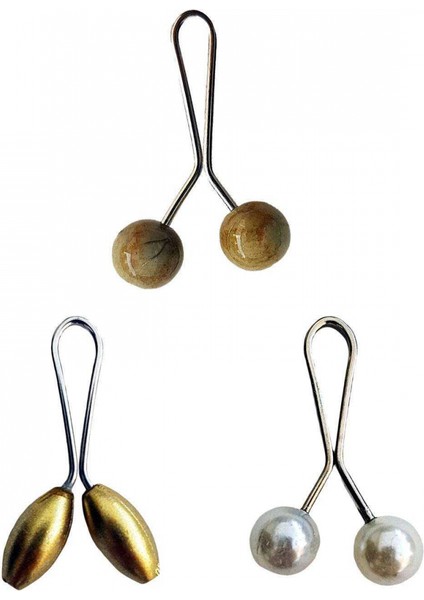 3 Adet Tesettür Eşarp ve Şal Klipsi Sarı Inci Beyaz Hardal