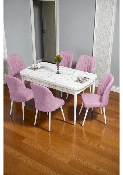 Bara Beyaz Mermer 80X132 Açılabilir Sunta Masa Yemek Odası Takımı, Mutfak Takımı 6 Adet Sandalye fiyatları