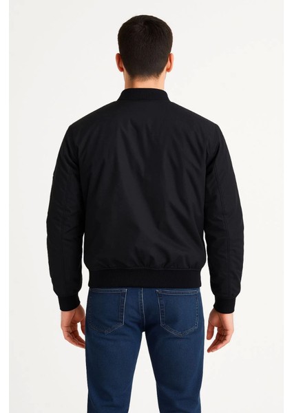 Erkek Içi Astarlı Fermuarlı Bomber Mont Ceket - Siyah modelleri