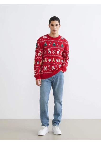 Bisiklet Yaka Yılbaşı Temalı Erkek Triko Kazak (W5) fiyatları