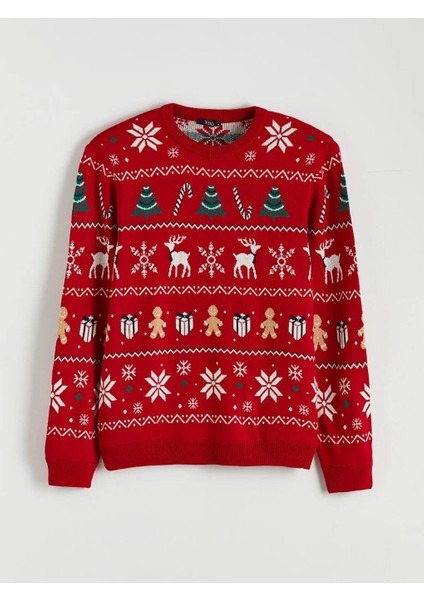 Bisiklet Yaka Yılbaşı Temalı Erkek Triko Kazak (W5) indirimleri