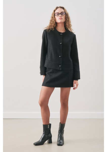 Bukle Kumaş Kısa Ceket Siyah modelleri