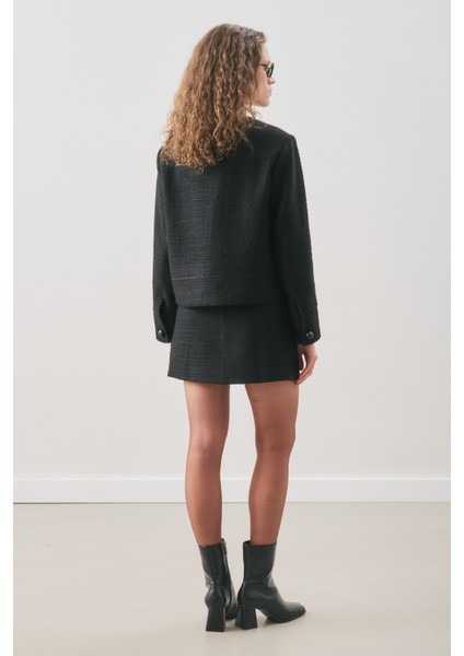 Bukle Kumaş Kısa Ceket Siyah indirimleri