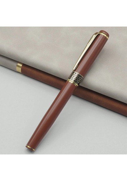 Gold İşlemeli Kahverengi Metal Roller Kalem