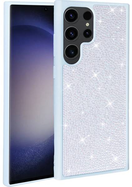 Spia Galaxy S23 Ultra Kılıf Parlak Taşlı Tasarım Spıa Ston Kapak-Mavi Açık