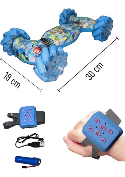 Şarjlı Işıklı 2.4 Ghz Bileklik Kontrollü Desenli Oyuncak Full Fonksiyon Akrobat Araba