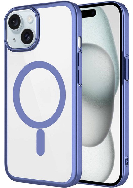Spia Apple iPhone 15 Kılıf Wireless Şarj Özellikli Sert Pc Spıa Mat Riksos Magsafe Kapak-Mavi