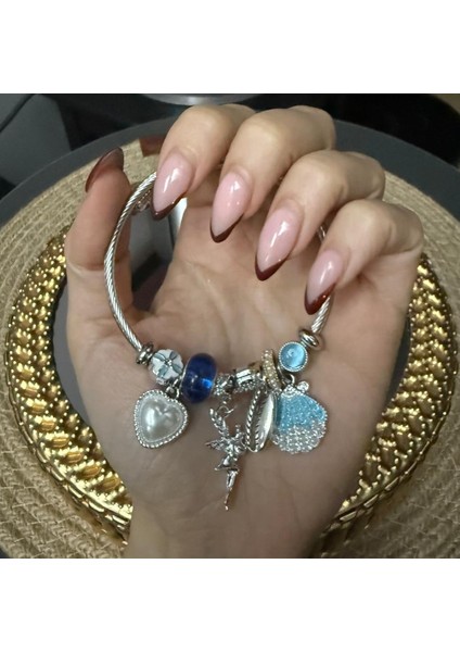 Gümüş Renk Mavi Deniz Kabuğu Charmlı Pandora Çelik Bileklik - Temalı Charm'lı Hazır Set Bileklik -Deniz ve Peri Temalı Gümüş Rengi Charm Bileklik indirimleri