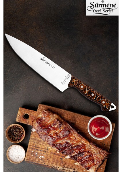 Sürmene Serisi Sivri Mutfak Şef Bıçak Et Ekmek Sebze Salata Şef Bıçağı Kahve Verzalit Sap HDS-131