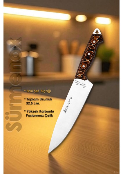 Sürmene Serisi Sivri Mutfak Şef Bıçak Et Ekmek Sebze Salata Şef Bıçağı Kahve Verzalit Sap HDS-131 fiyatları