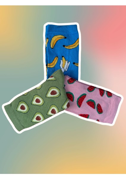 Kadın Renkli Meyveli Pamuklu Çorap Hediyelik