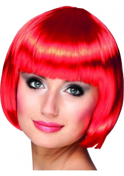 Kırmızı Renk Parti Peruğu Küt Saç (K95)
