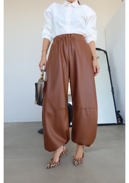 Paçası Lastikli Şalvar Deri Pantolon modelleri