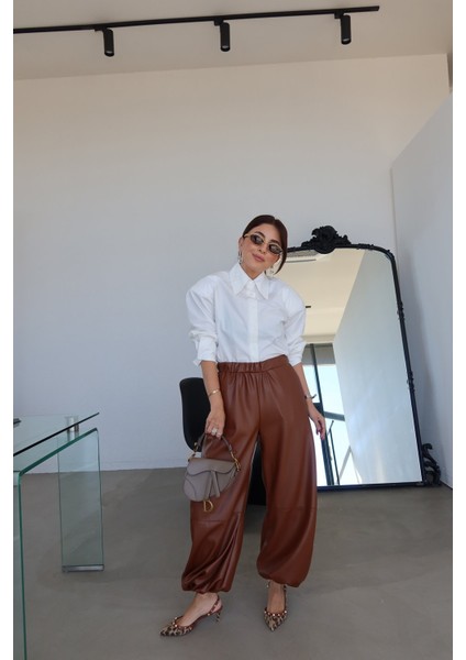 Paçası Lastikli Şalvar Deri Pantolon indirimleri