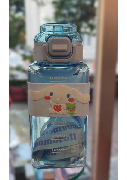 Cinnamoroll Figürlü Çocuk Suluk Matara 600ML Askılı Plastik AD71039