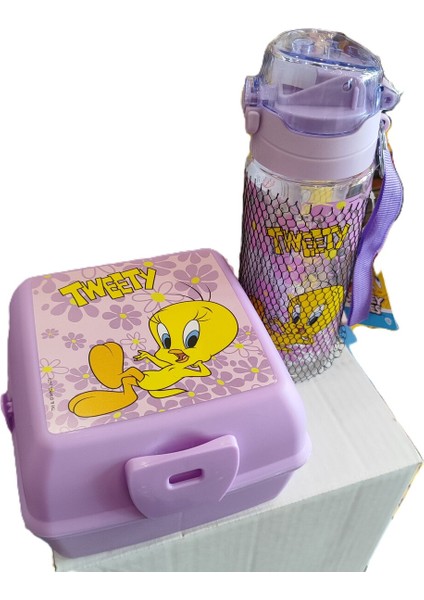 Tweety Figürlü Plastik Matara ve Beslenme Kabı Seti AD78522