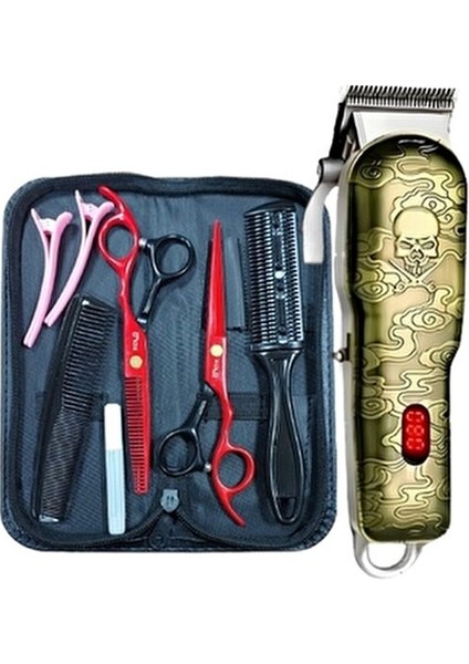 Tıraş Makineli Saç Tıraş Kesim Makas Seti 8 Parça Kuaför Berber Hazır Tıraş Seti Dailingred