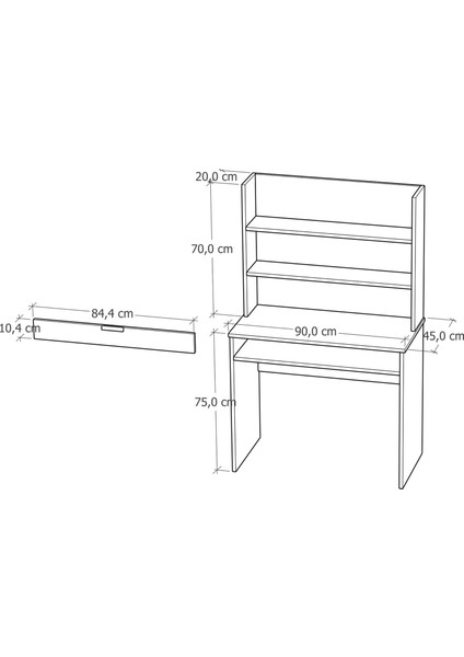 Armi Tek Çekmeceli Kitaplıklı Çalışma Masası