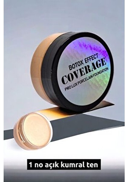 Yoğun Kapatıcı Porselen Fondöten - Botox Effect No:1 Açık Kumral Ten Sünger ve Göz Kalemi