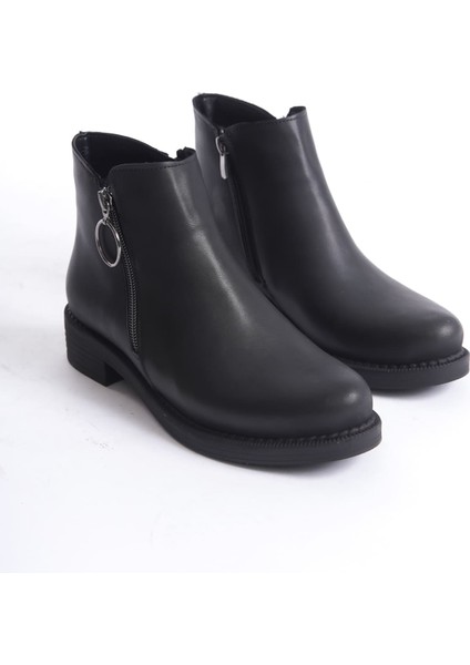 Margaret Fermuarlı Ortopedik Taban Suya ve Soğuğa Dayanıklı Topuklu Cilt Kadın Bot St Siyah