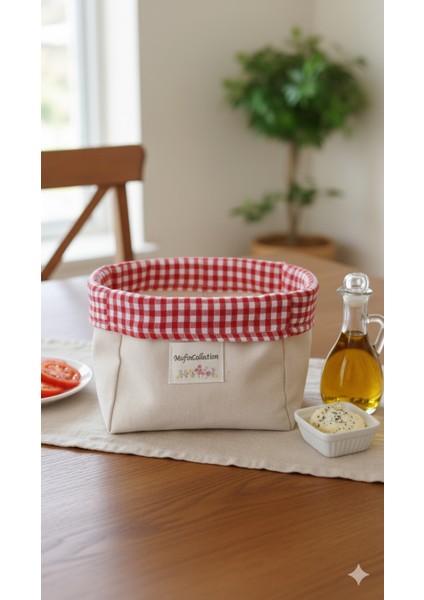 Mufincollection Kareli Kumaş Sepet | Mutfak & Banyo & Makyaj Düzenleyici