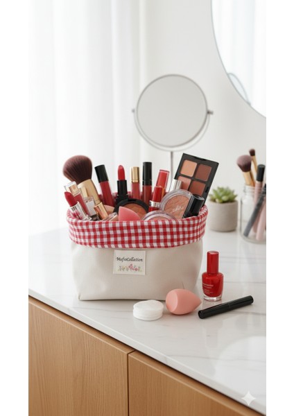 Mufincollection Kareli Kumaş Sepet | Mutfak & Banyo & Makyaj Düzenleyici modelleri