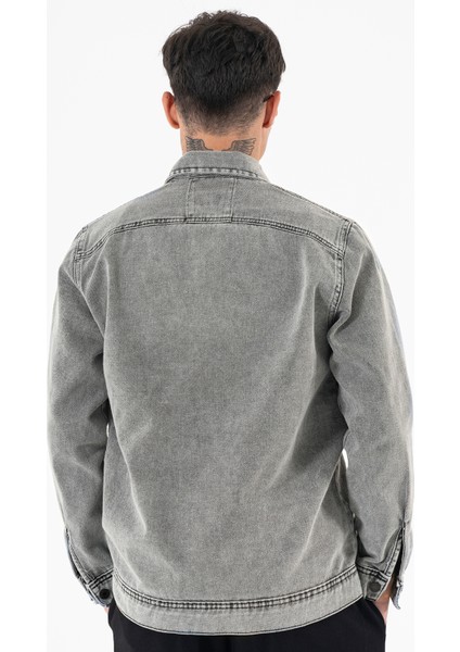 Erkek Açık Gri Kot Ceket Relax Fit Kapaklı Çift Cepli Gömlek Yaka indirimleri