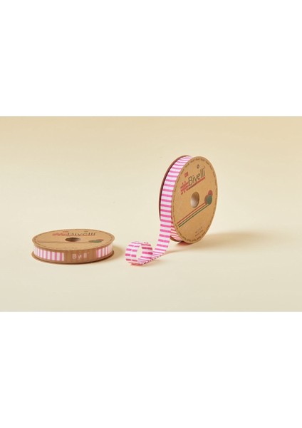 Biye Kalın Çizgili Katlı F02 Pembe 2 cm 25 Metre %65 Koton %35 Polyester