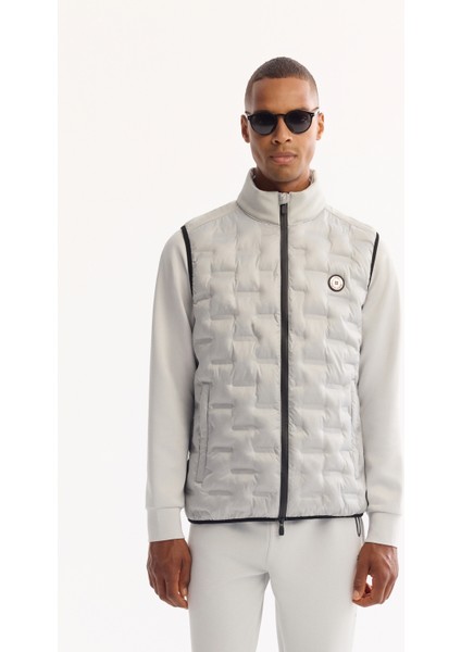 Erkek Gri Dik Yaka Su İtici Rüzgar Geçirmez Hafif Şişme Comfort Fit Yelek A52Y6583