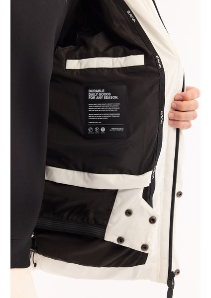 Erkek Beyaz Kapüşonlu Su İtici Rüzgar Geçirmez -10°C Dayanıklı Şişme Kayak Montu A52Y6107