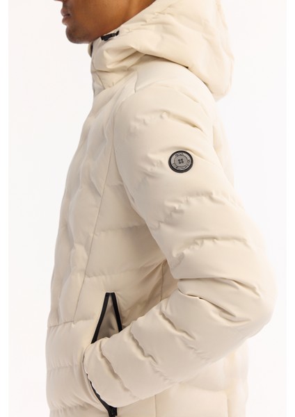 Erkek Kırık Beyaz Kapüşonlu Su İtici Rüzgar Geçirmez -5°C Dayanıklı Şişme Mont A52Y6075