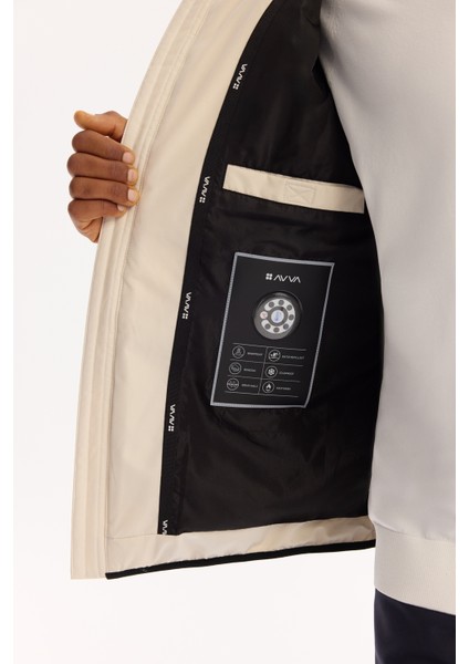 Erkek Kırık Beyaz Kapüşonlu Su İtici Rüzgar Geçirmez -5°C Dayanıklı Şişme Mont A52Y6075