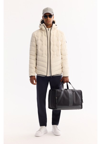 Erkek Kırık Beyaz Kapüşonlu Su İtici Rüzgar Geçirmez -5°C Dayanıklı Şişme Mont A52Y6075