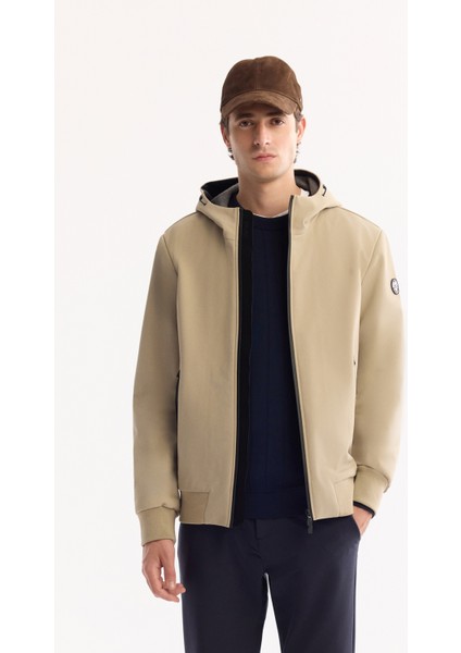 Erkek Bej Kapüşonlu Su İtici Rüzgar Geçirmez Hafif Mevsimlik Regular Fit Mont A52Y6100