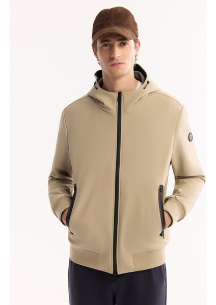Erkek Bej Kapüşonlu Su İtici Rüzgar Geçirmez Hafif Mevsimlik Regular Fit Mont A52Y6100