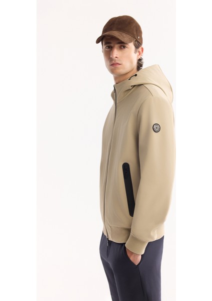 Erkek Bej Kapüşonlu Su İtici Rüzgar Geçirmez Hafif Mevsimlik Regular Fit Mont A52Y6100