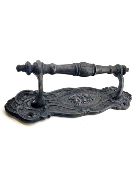 Antika Tarz Dekoratif Pirinç Çiçekli Yan Çekme Kapı Kolu - 240X62 Mm, Oksit