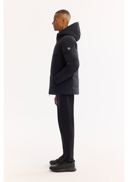 Erkek Siyah Kapüşonlu %100 Kaz Tüyü Su İtici Rüzgar Geçirmez -7°CDayanıklı Şişme Mont A52Y6115