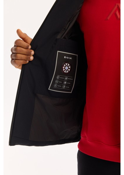 Erkek Siyah Kapüşonlu %100 Kaz Tüyü Su İtici Rüzgar Geçirmez -7°CDayanıklı Şişme Mont A52Y6115