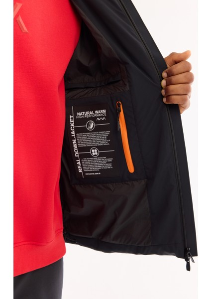 Erkek Siyah Kapüşonlu %100 Kaz Tüyü Su İtici Rüzgar Geçirmez -7°CDayanıklı Şişme Mont A52Y6115