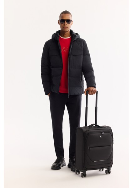 Erkek Siyah Kapüşonlu %100 Kaz Tüyü Su İtici Rüzgar Geçirmez -7°CDayanıklı Şişme Mont A52Y6115