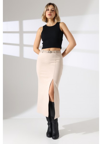 Süet Etek Uzun Boy Ön Yırtmaçlı Kemerli modelleri