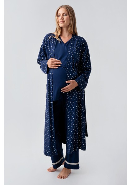 Uzun Kollu Desenli Esnek Pamuklu Hamile Sabahlık Pijama Takım 18301 fiyatları