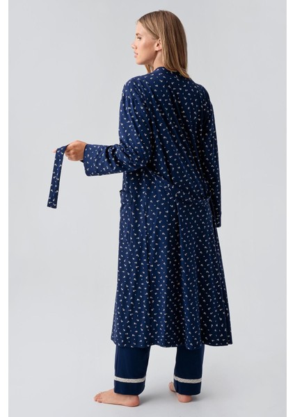 Uzun Kollu Desenli Esnek Pamuklu Hamile Sabahlık Pijama Takım 18301 modelleri