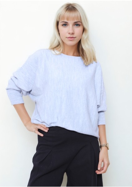 Geniş Yaka Yarasa Kol Oversize Triko Bluz